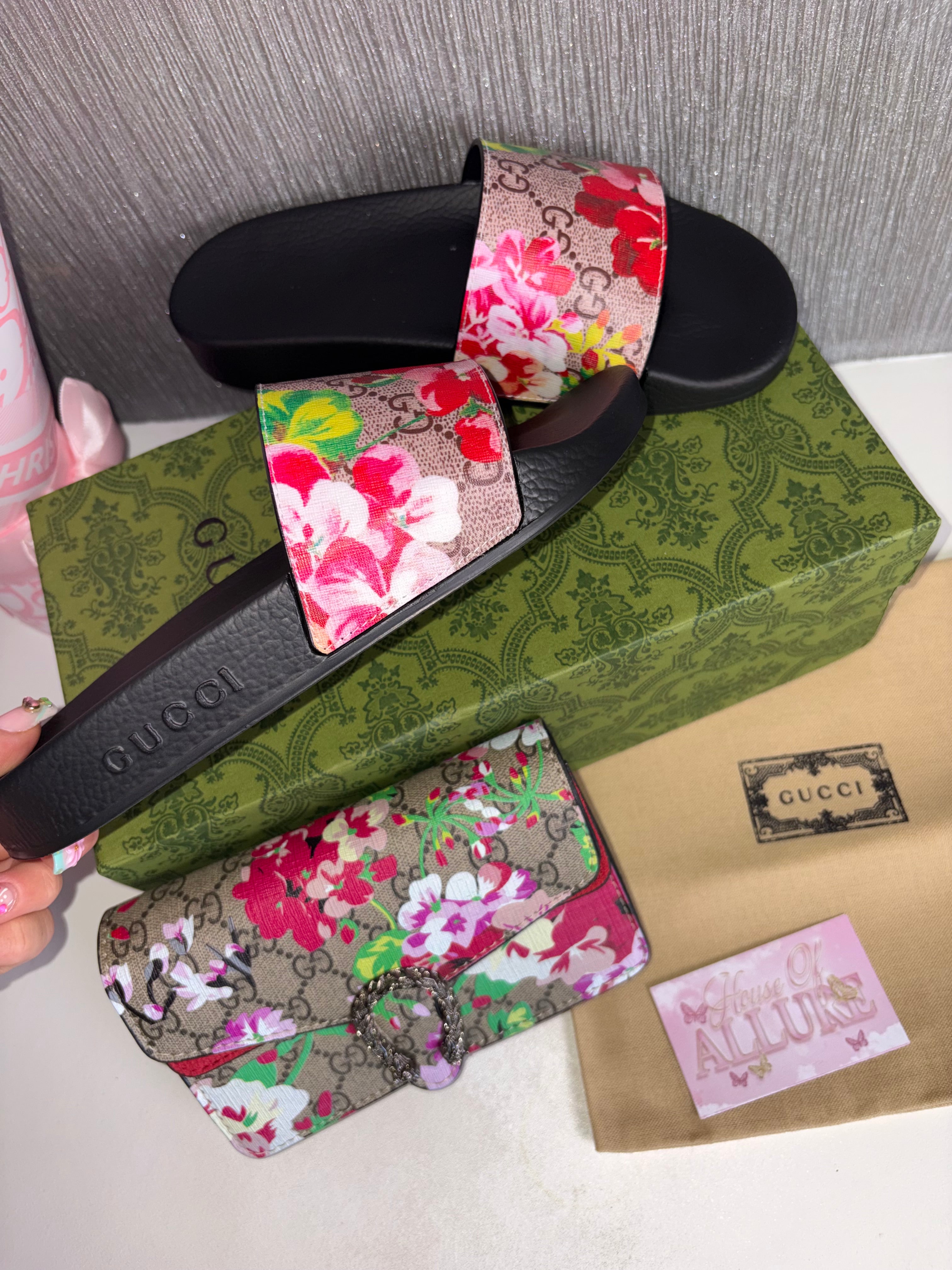 Pink GG Flower Slides (PRE ORDER)