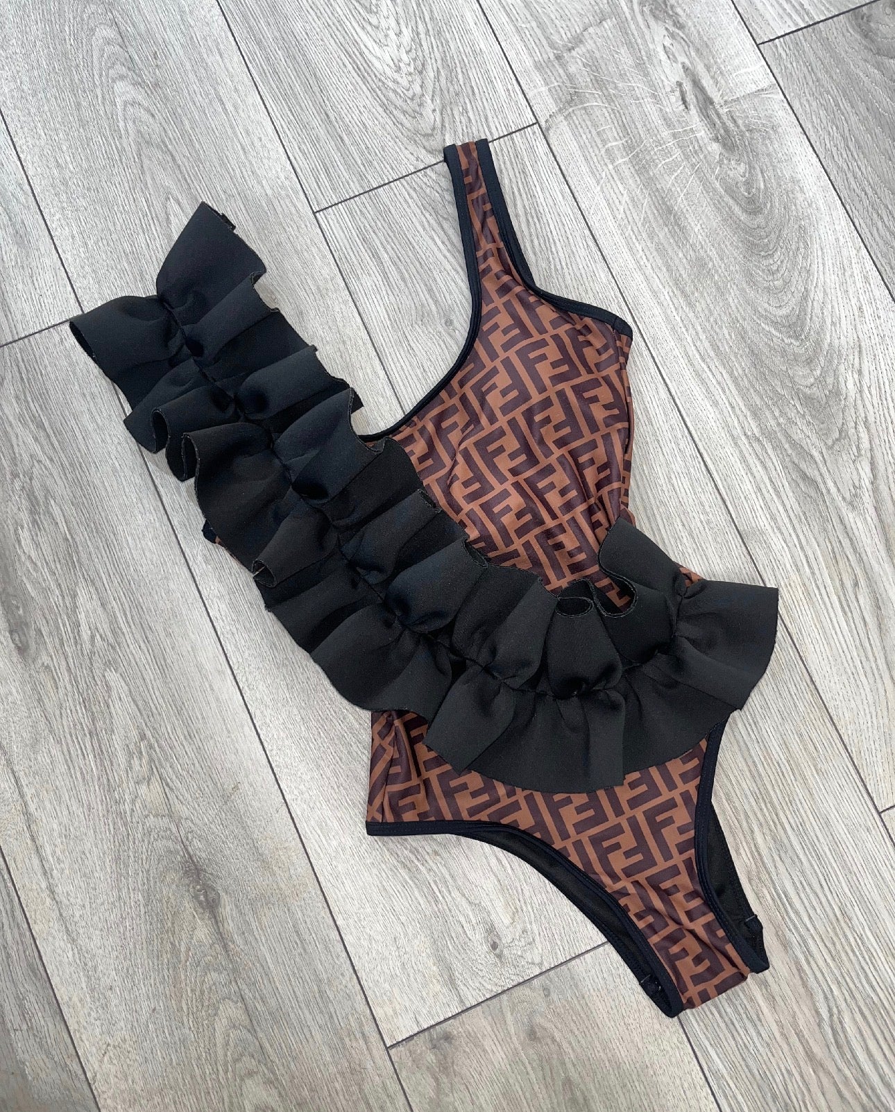 Brown FF Ruffle Swimsuit (PRE ORDER)