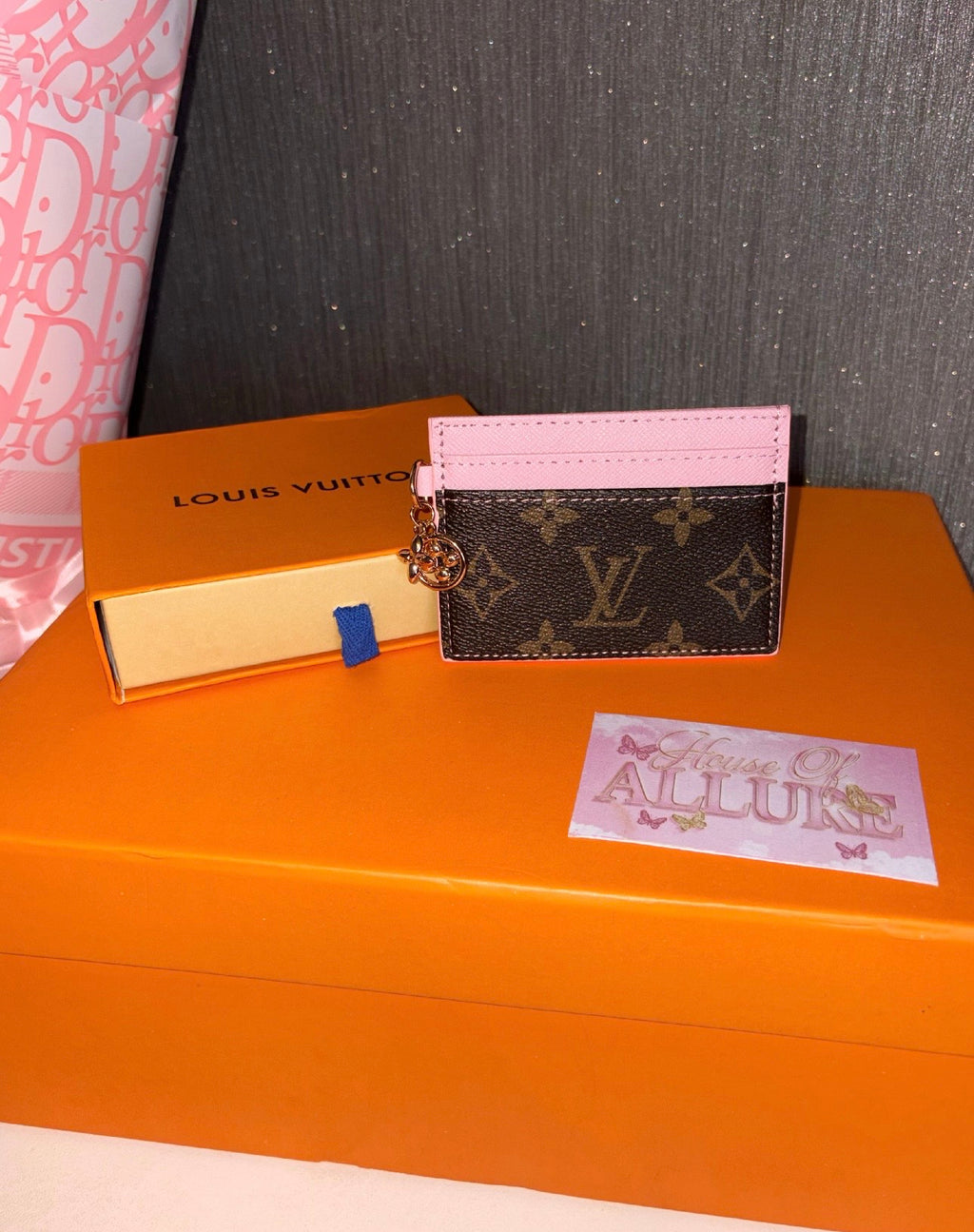 Pink and Brown Card Holder