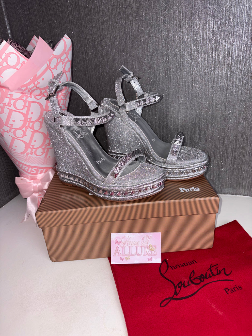 Silver Glitter L Studded Wedges (PRE ORDER)