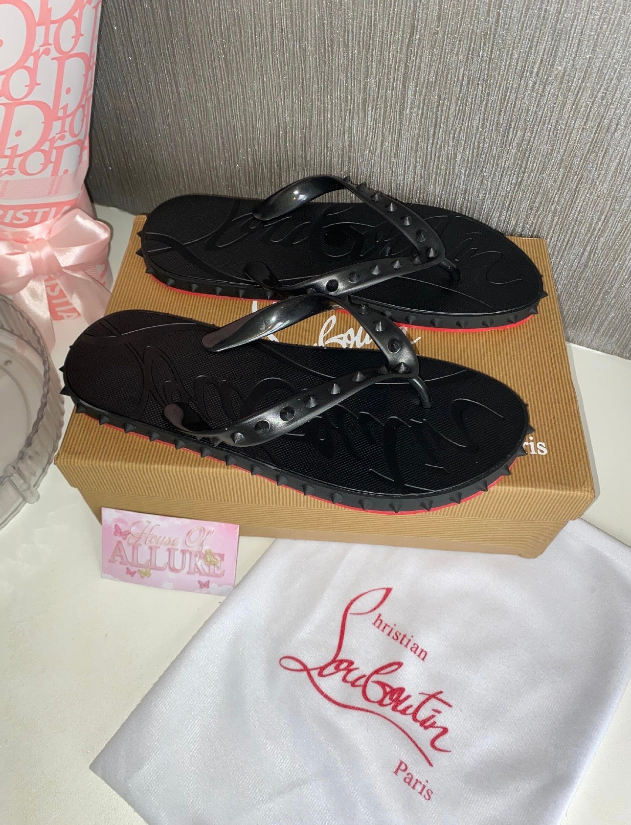 Black L Studded Flip Flops (PRE ORDER)