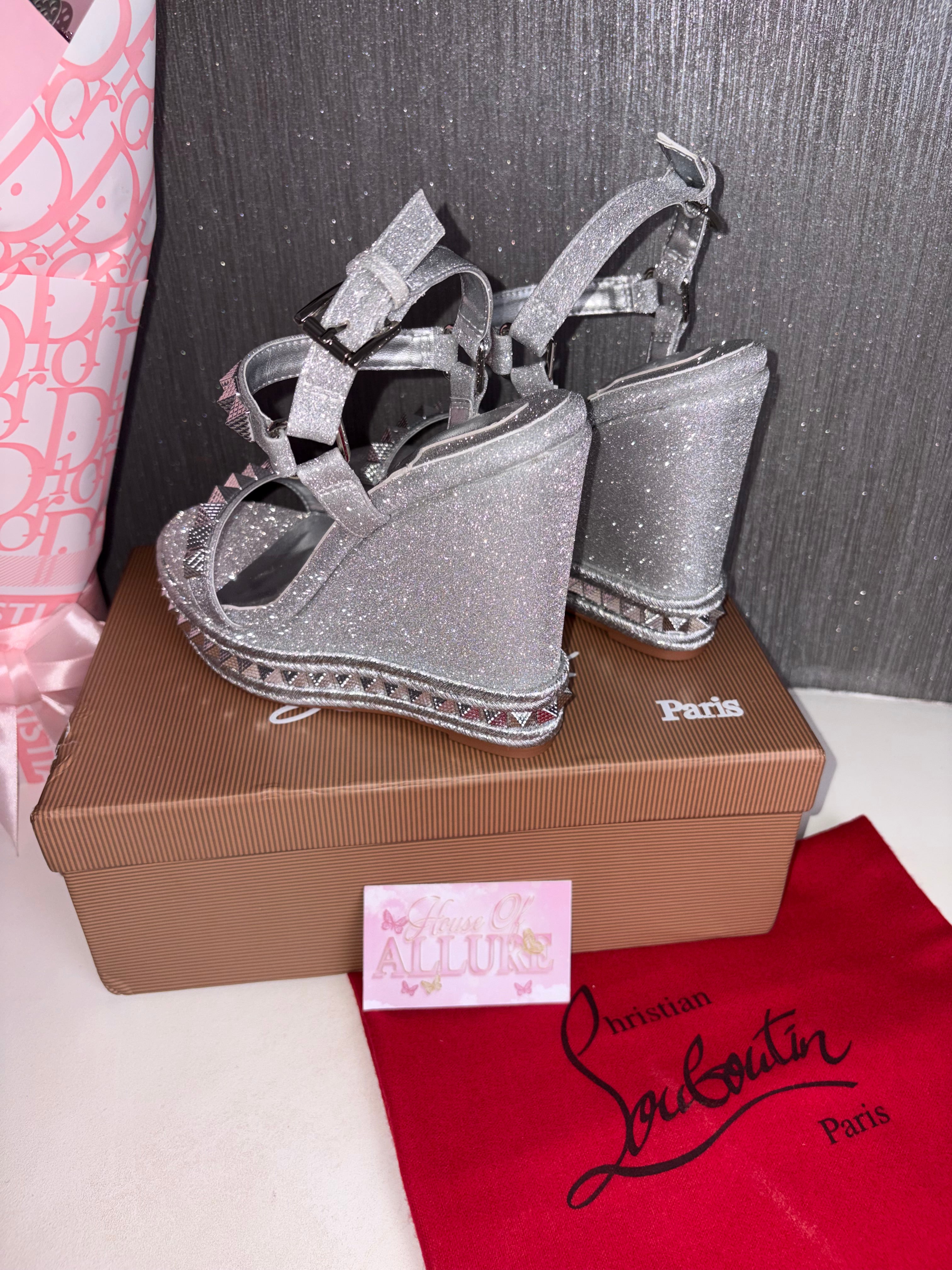 Silver Glitter L Studded Wedges (PRE ORDER)