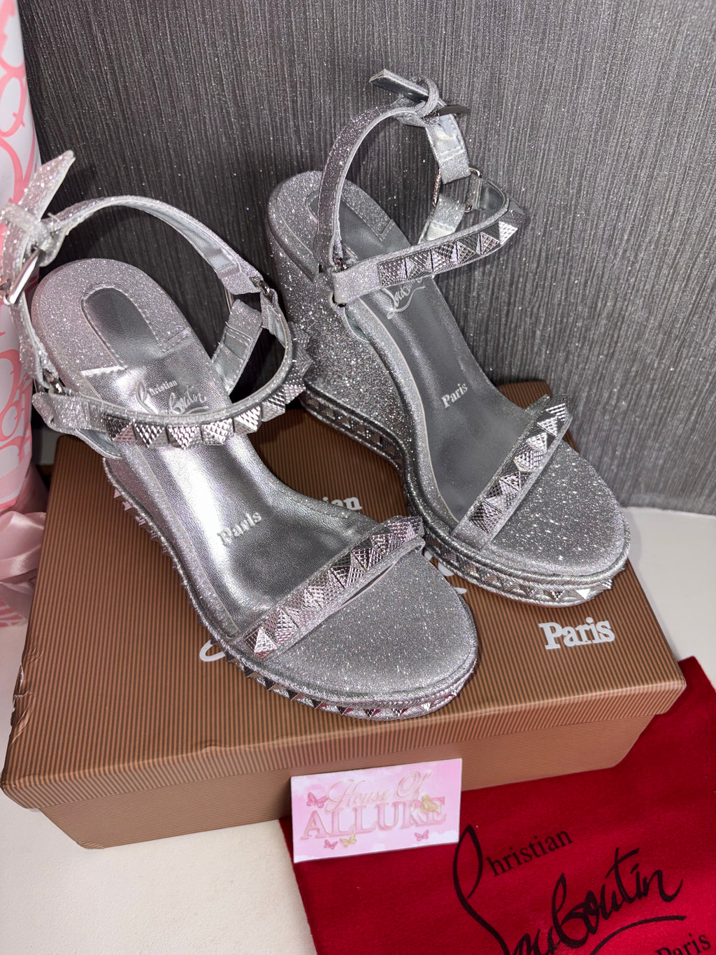 Silver Glitter L Studded Wedges (PRE ORDER)