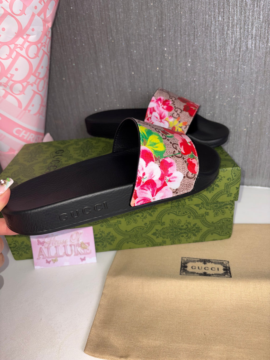Pink GG Flower Slides (PRE ORDER)