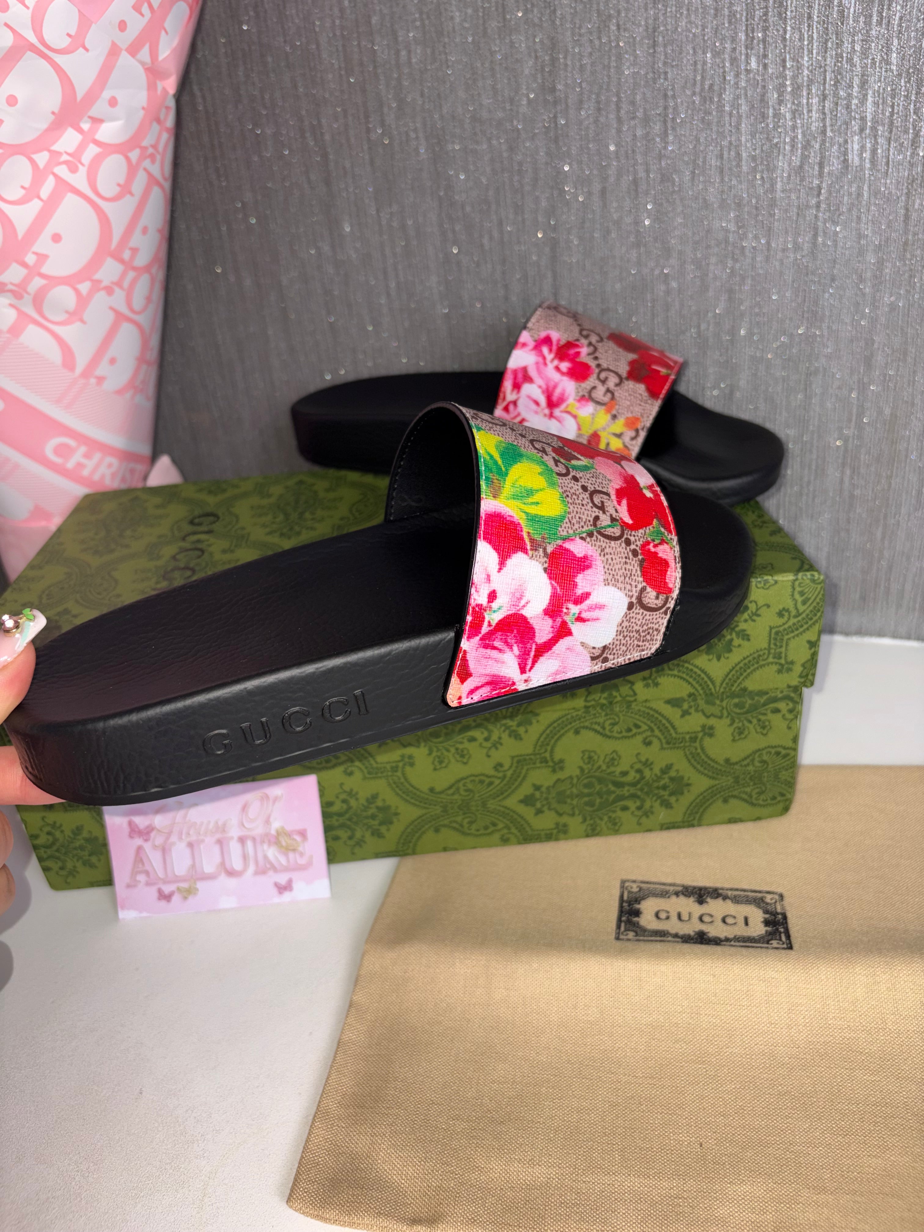 Pink GG Flower Slides (PRE ORDER)