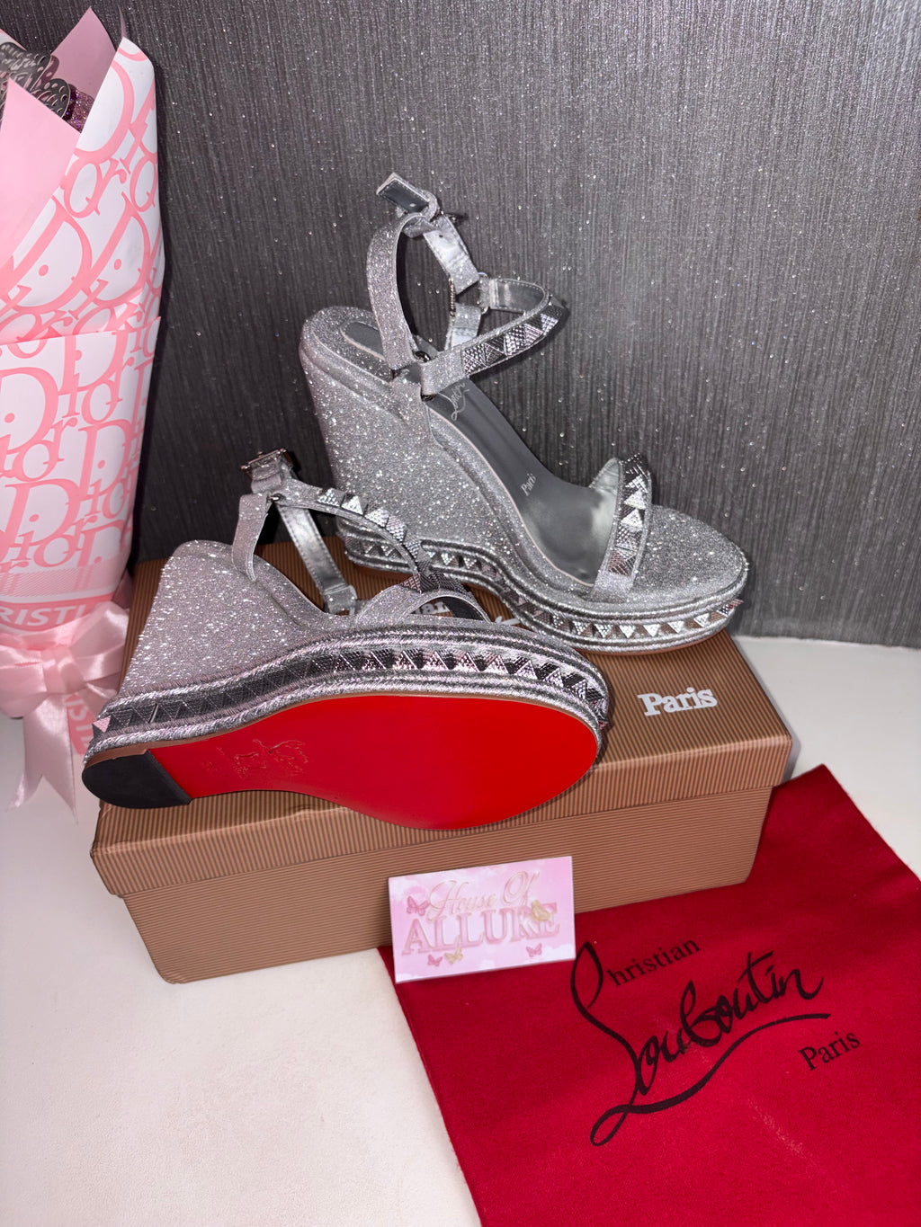 Silver Glitter L Studded Wedges (PRE ORDER)