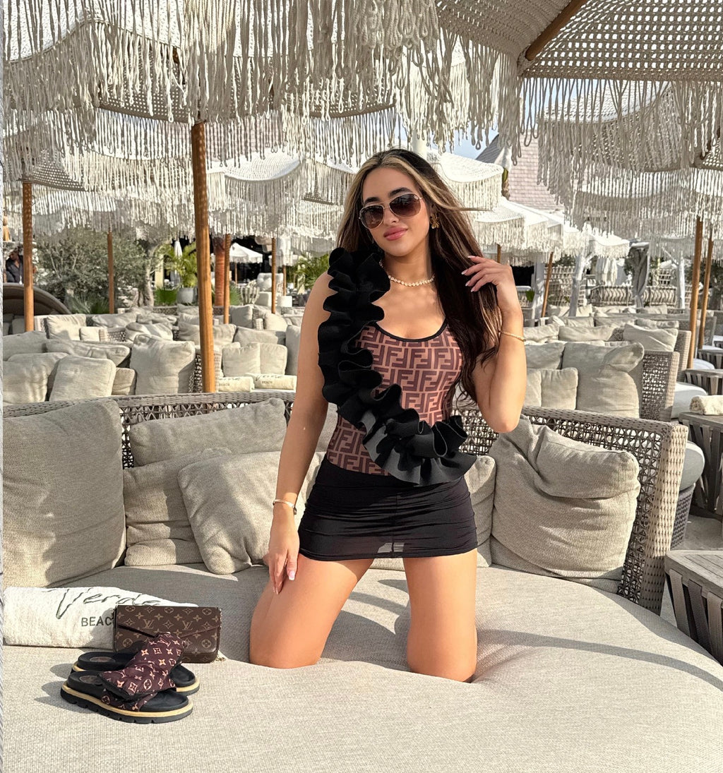 Brown FF Ruffle Swimsuit (PRE ORDER)