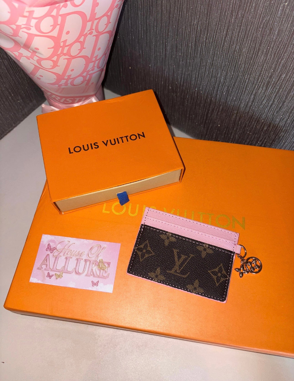 Pink and Brown Card Holder