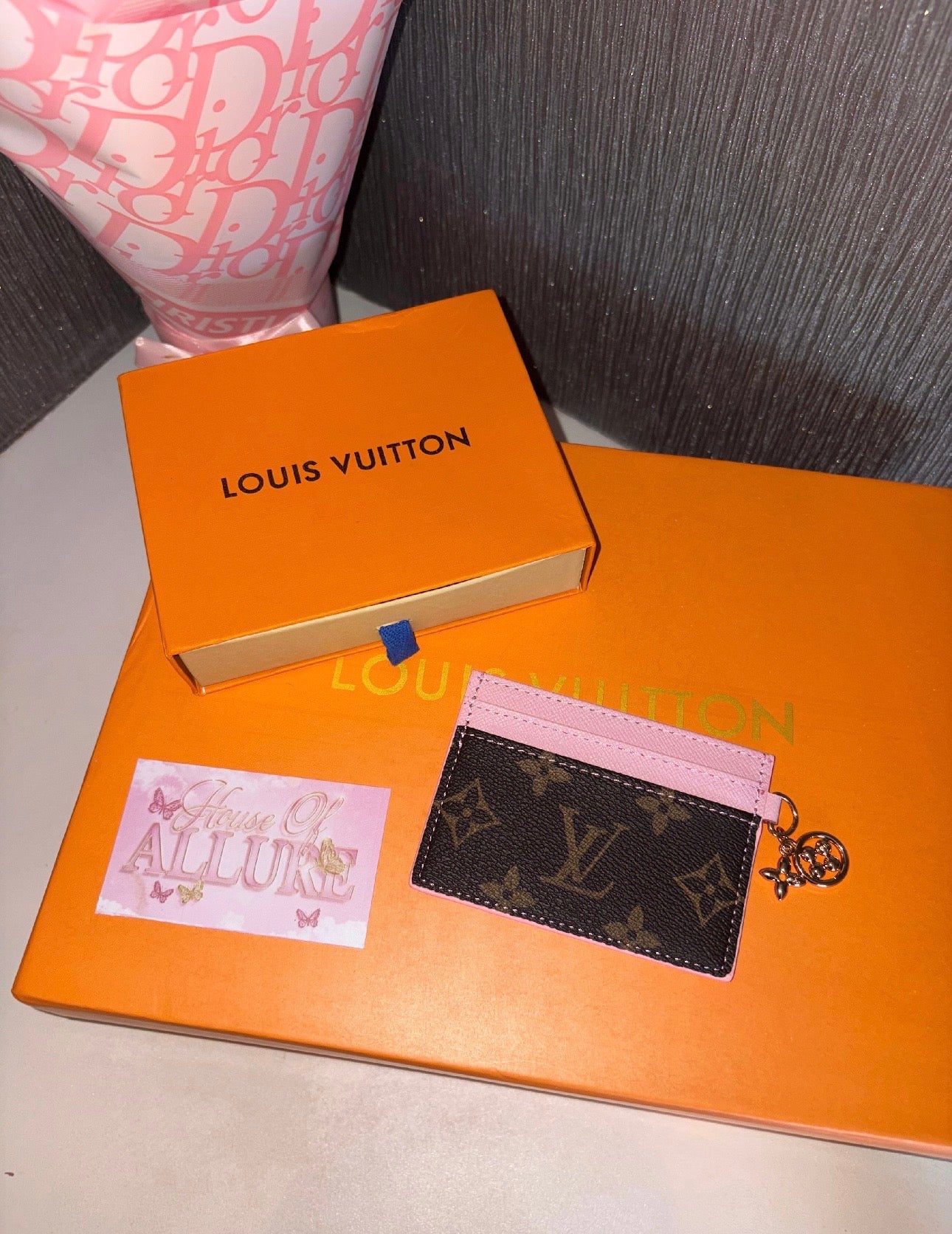 Pink and Brown Card Holder