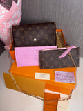 Brown/Pink 3 piece Pochette Bag (IN STOCK)