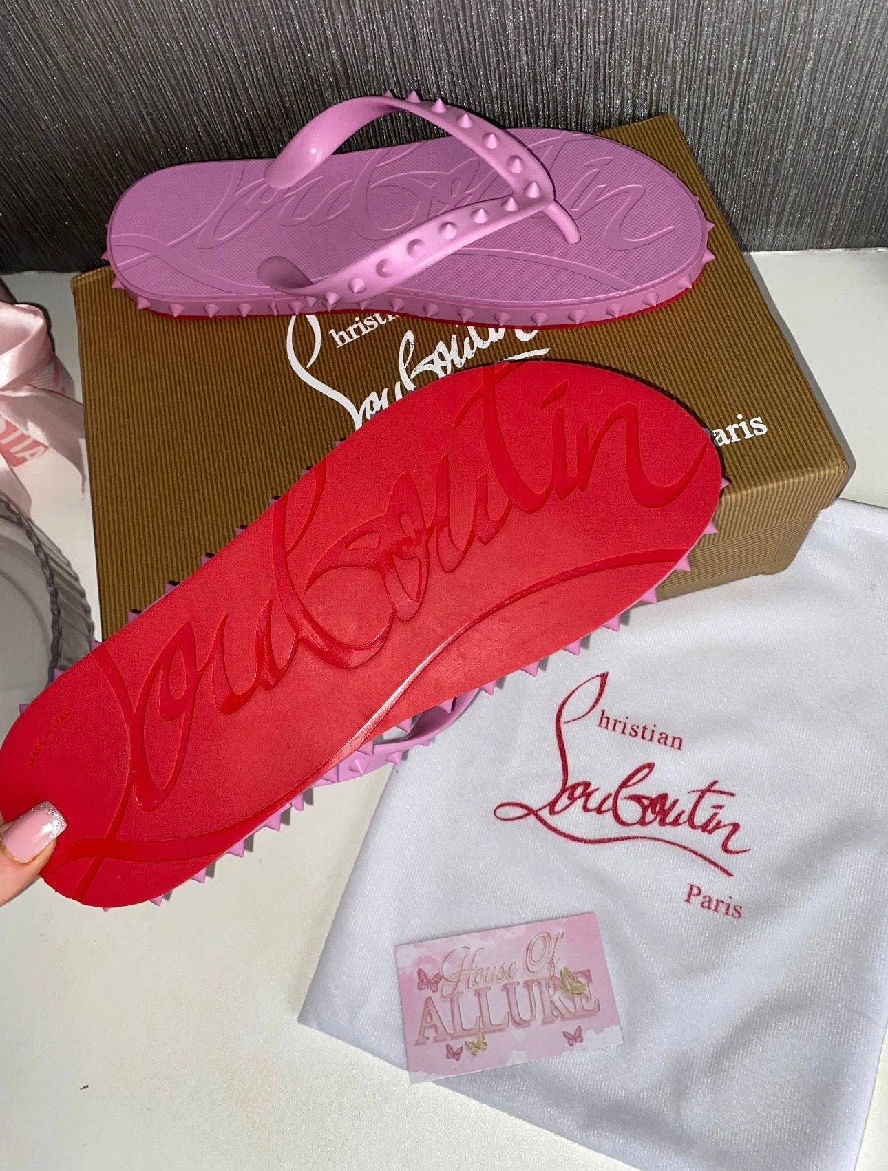 Pink L Studded Flip Flops (PRE ORDER)