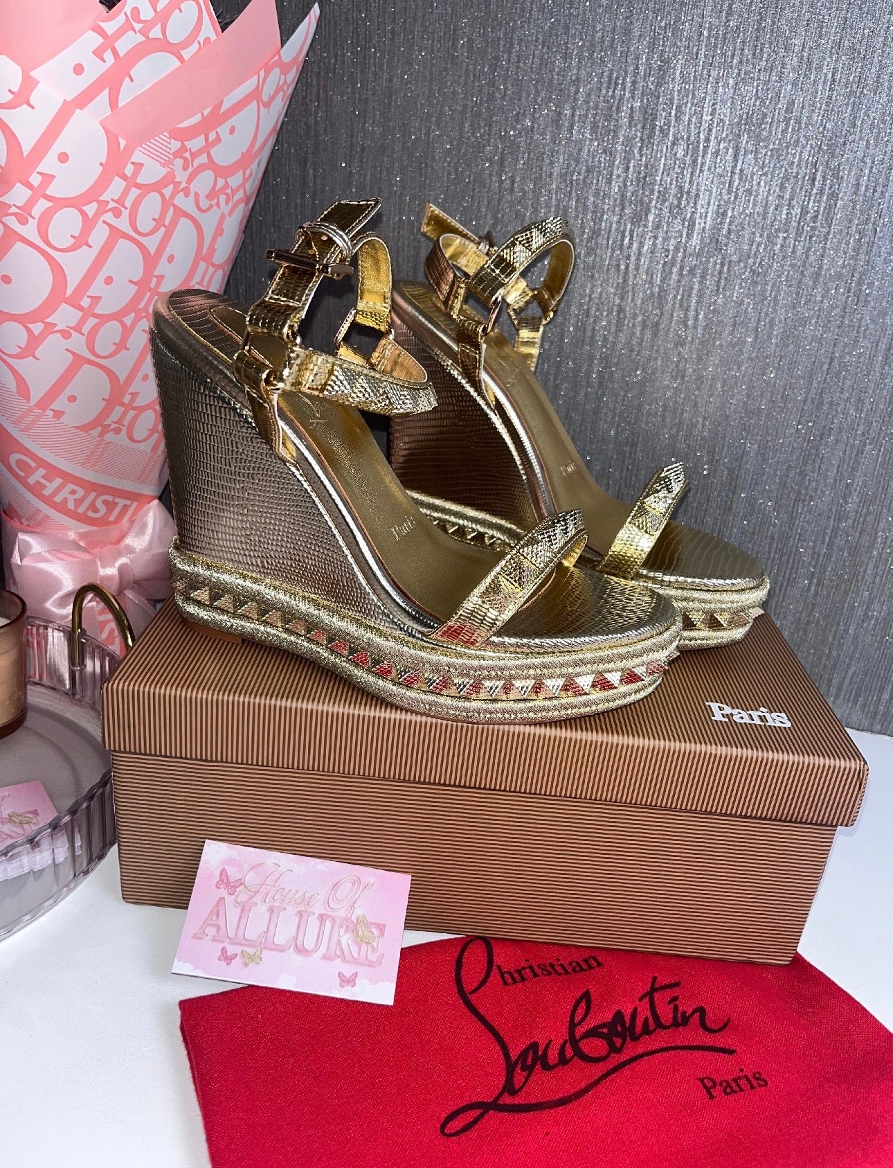 Gold Studded L Wedges (PRE ORDER)