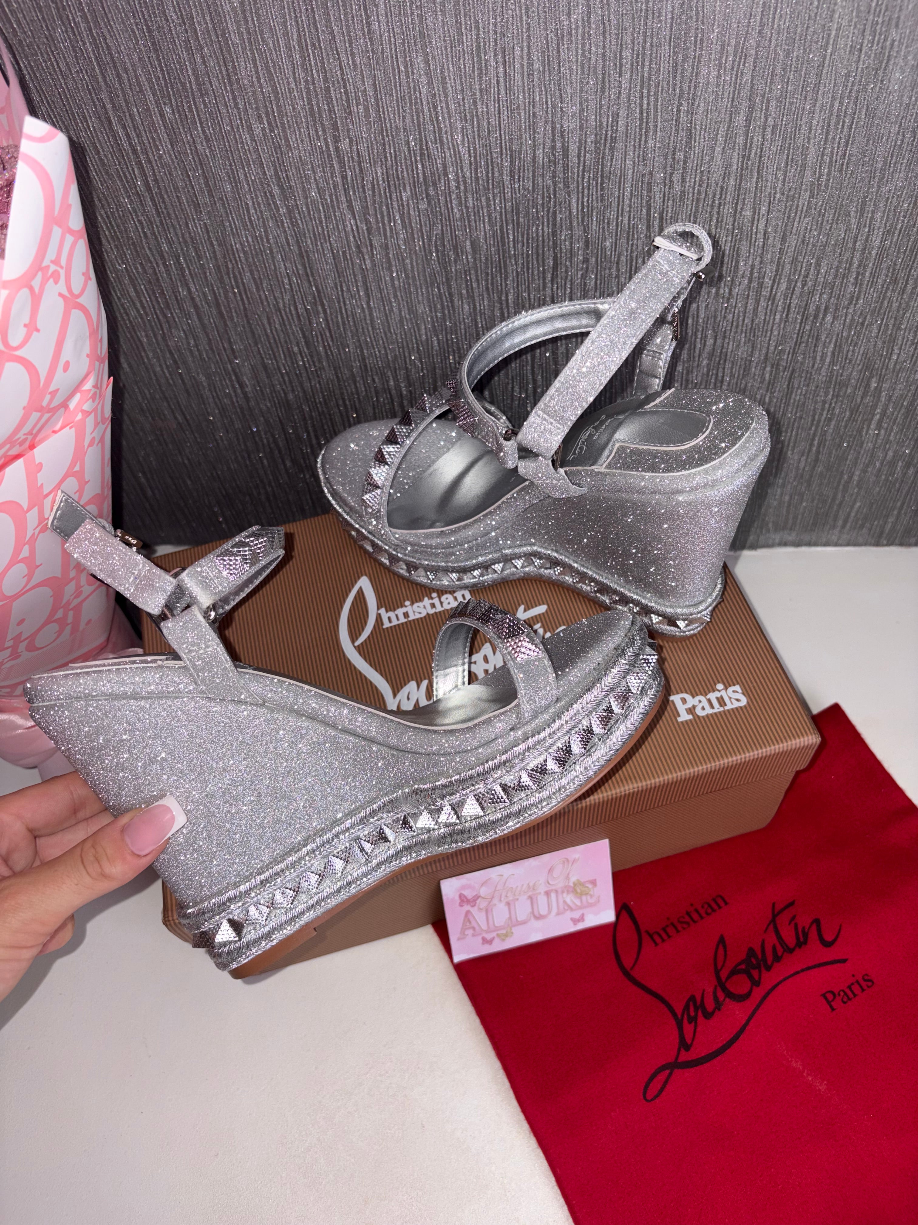Silver Glitter L Studded Wedges (PRE ORDER)