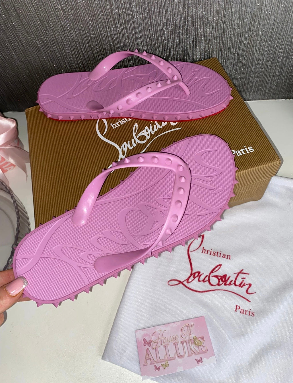 Pink L Studded Flip Flops (PRE ORDER)