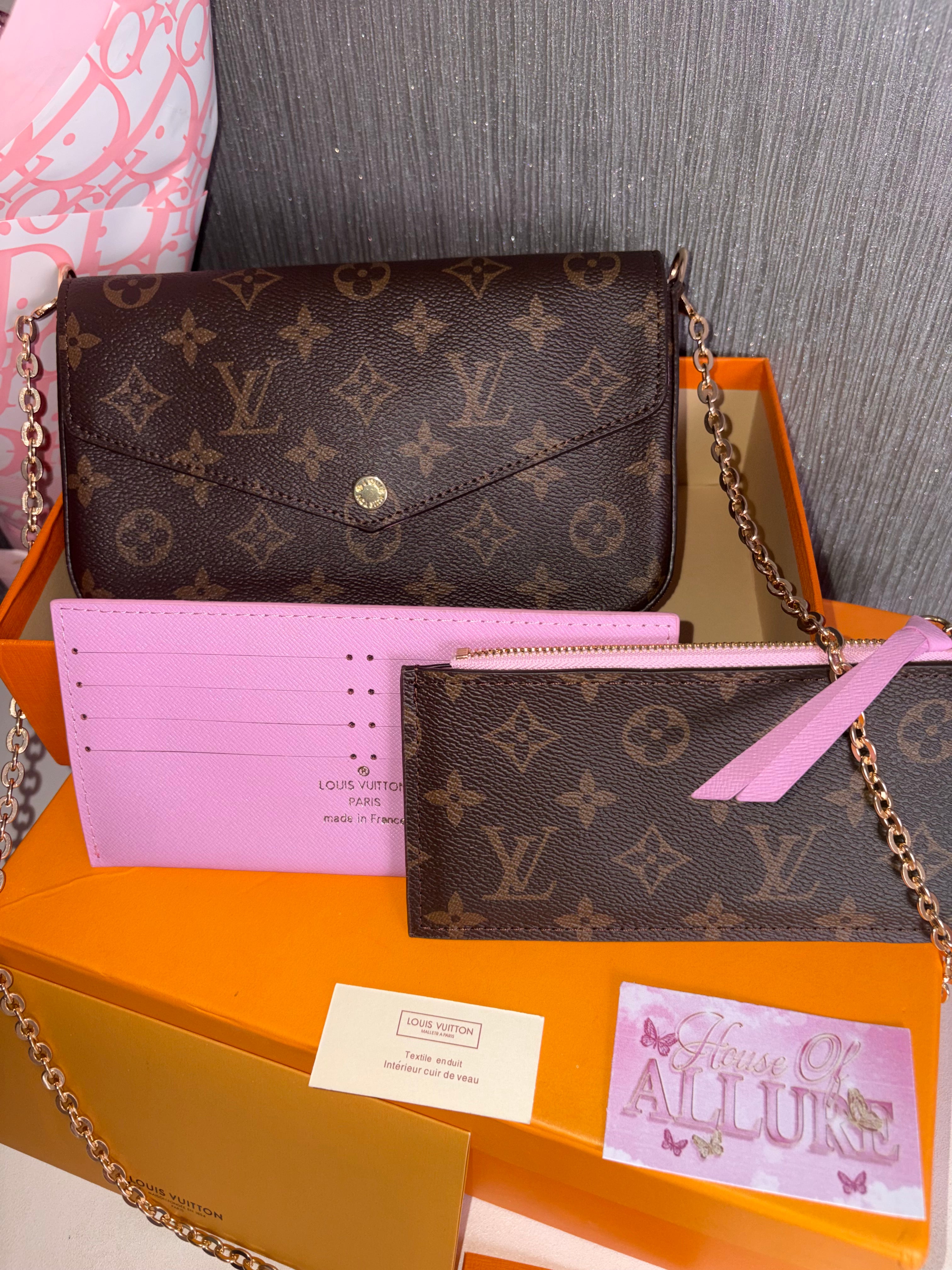 Brown/Pink 3 piece Pochette Bag (IN STOCK)