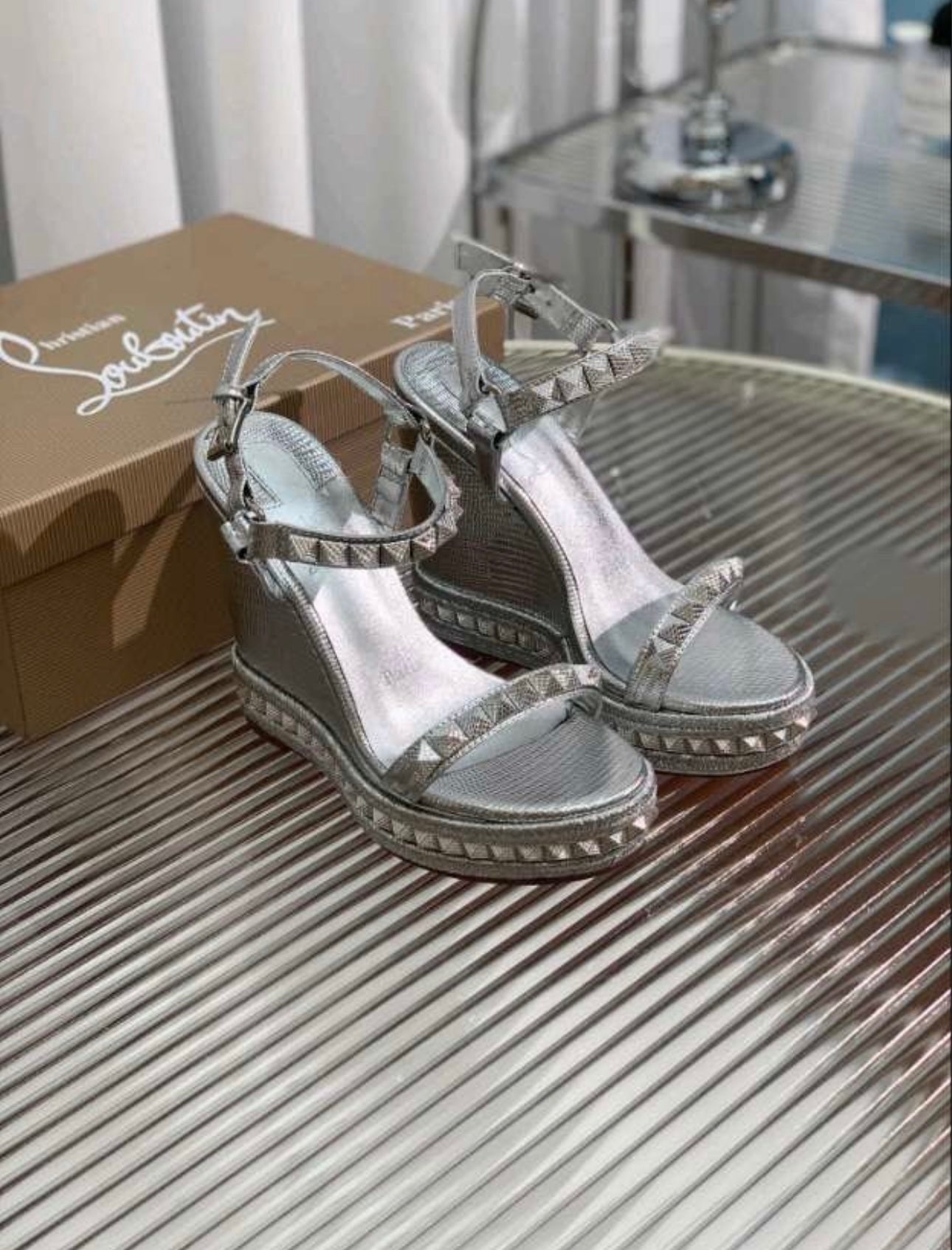 Silver Studded L Wedges (PRE ORDER)