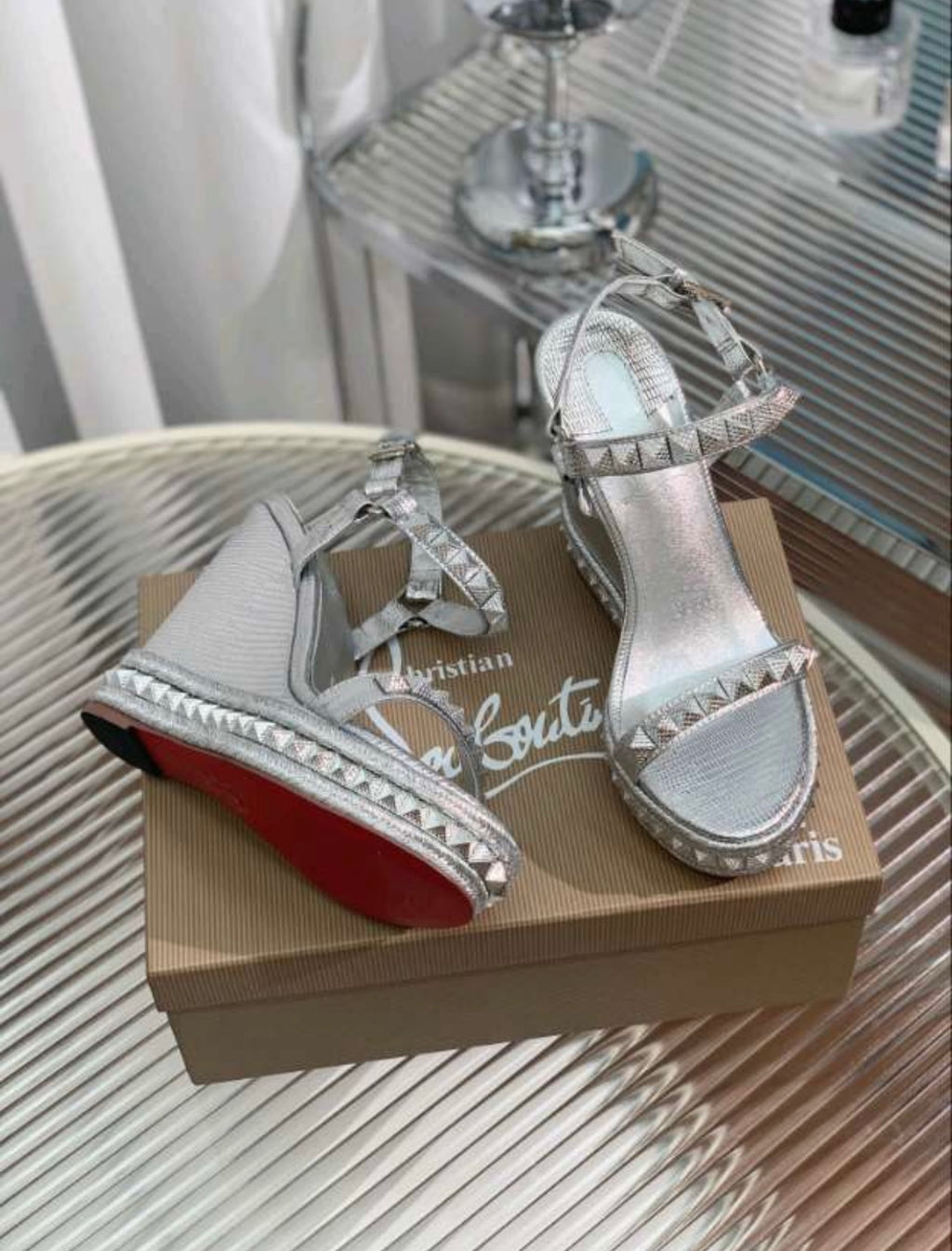 Silver Studded L Wedges (PRE ORDER)