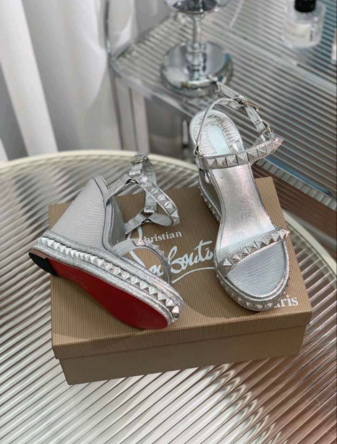 Silver Studded L Wedges (PRE ORDER)