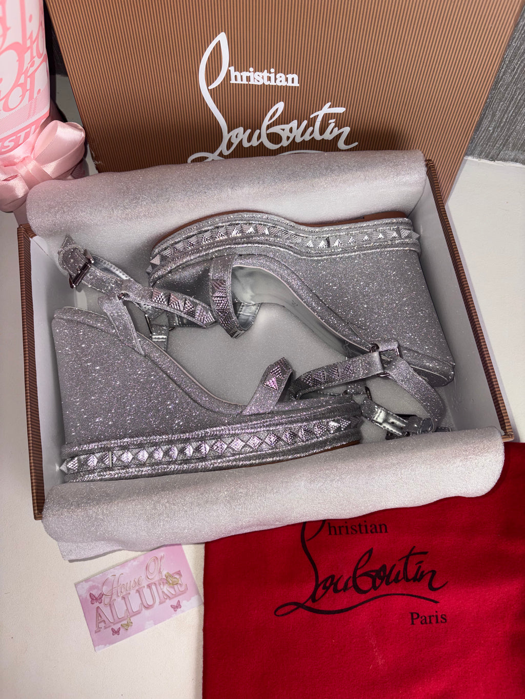 Silver Glitter L Studded Wedges (PRE ORDER)